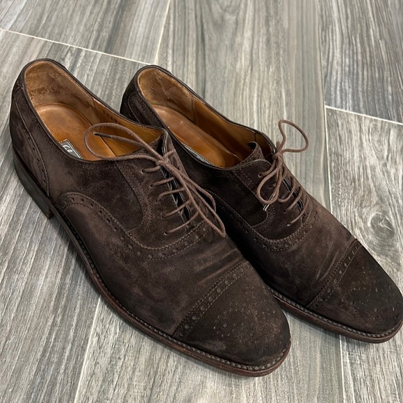 Salvatore Ferragamo Tramezza Brown Suede Cap Toe Derby Shoes - Picture 1 of 10